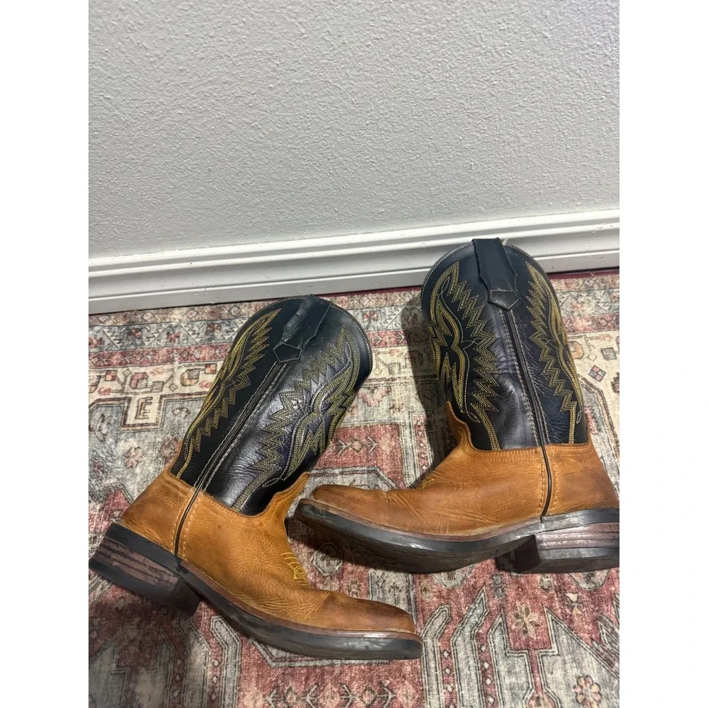 J.B. Dillon Kids Western Cowboy Boots Tan Black Leather Square Toe JBCE2000Y 6